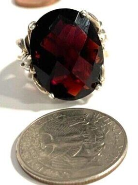 Vintage 925 Silver 22 X 17mm Lab Ruby size 7.5 ring 13.7gm faux seed pearls bows